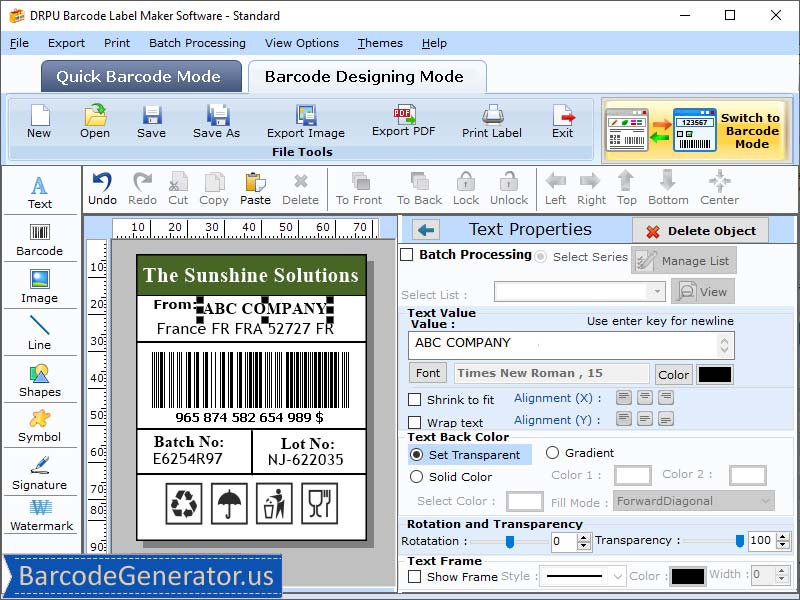 Screenshot of Standard Barcode Making Software 6.4.4